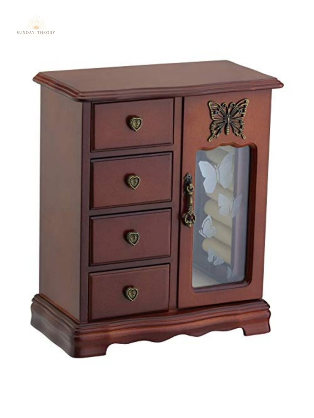 Solid Wood Jewelry Box Organizer with Velvet Lining and Carousel